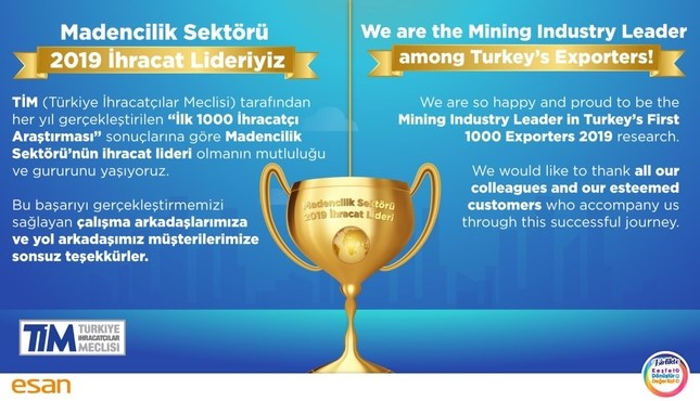 We are the Mining Industry Leader among Turkey’s Exporters!